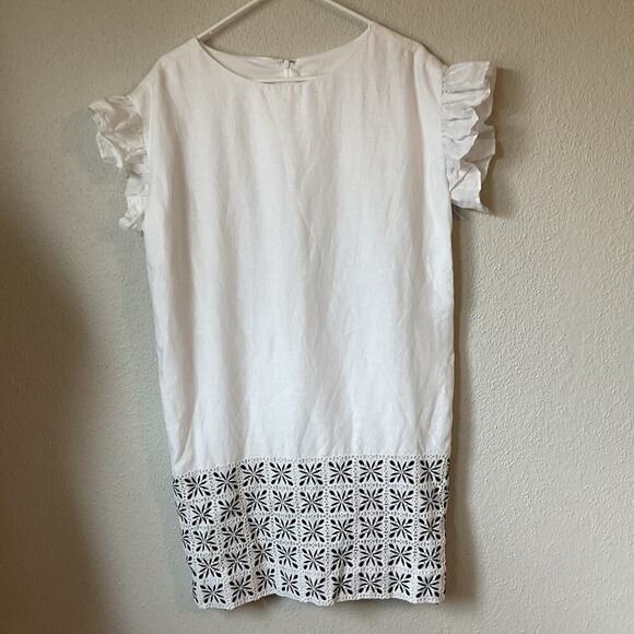 Ann Mashburn Black and White Eyelet Flutter Sleeve Shift Dress Size Large - Picture 4 of 12